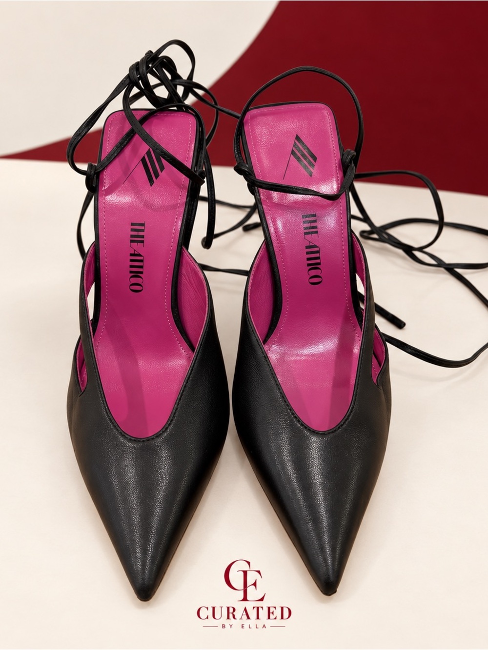 The Attico Black Leather Lace-Up Pointed-Toe Heels Size 39